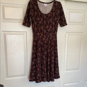Brown Fit and Flare Midi Dress with Scoop Neck